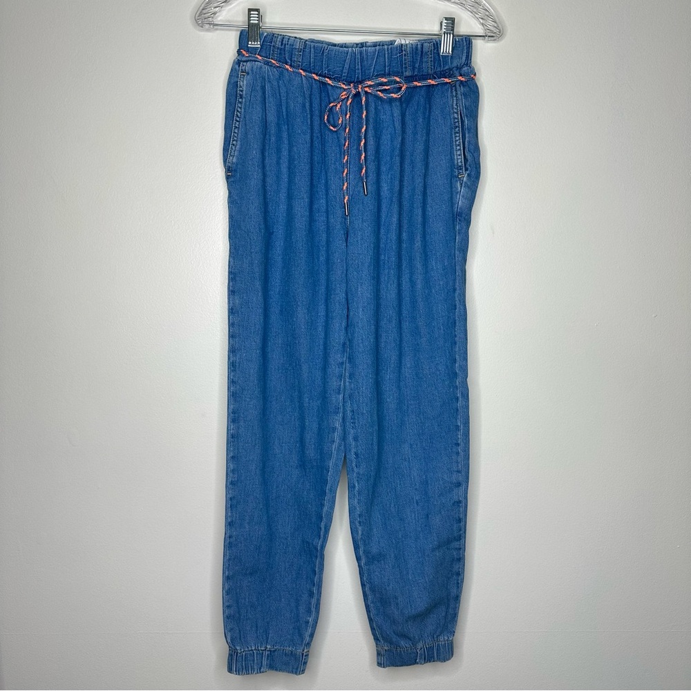 Zara‎ Women's Blue Denim Joggers Drawstring 100% Cotton streetwear
